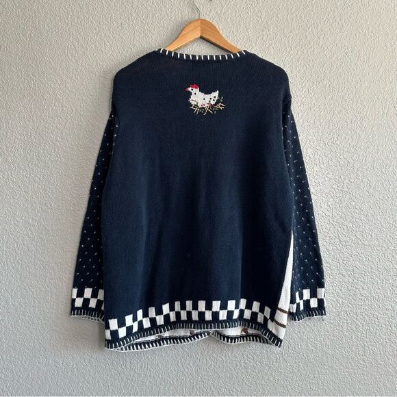 The Quacker Factory 1X Sweater Barn Farm Animal Scene Knit Button Front Cardigan - Picture 5 of 9